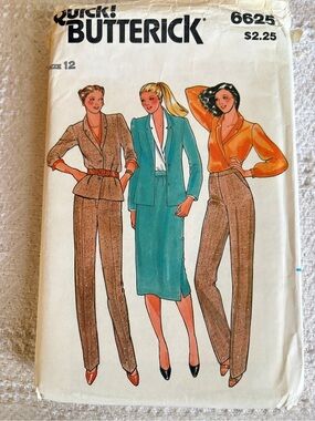 Vintage Butterick Pattern 6625 for Misses’ Jacket, Skirt, Blouse, & Pants